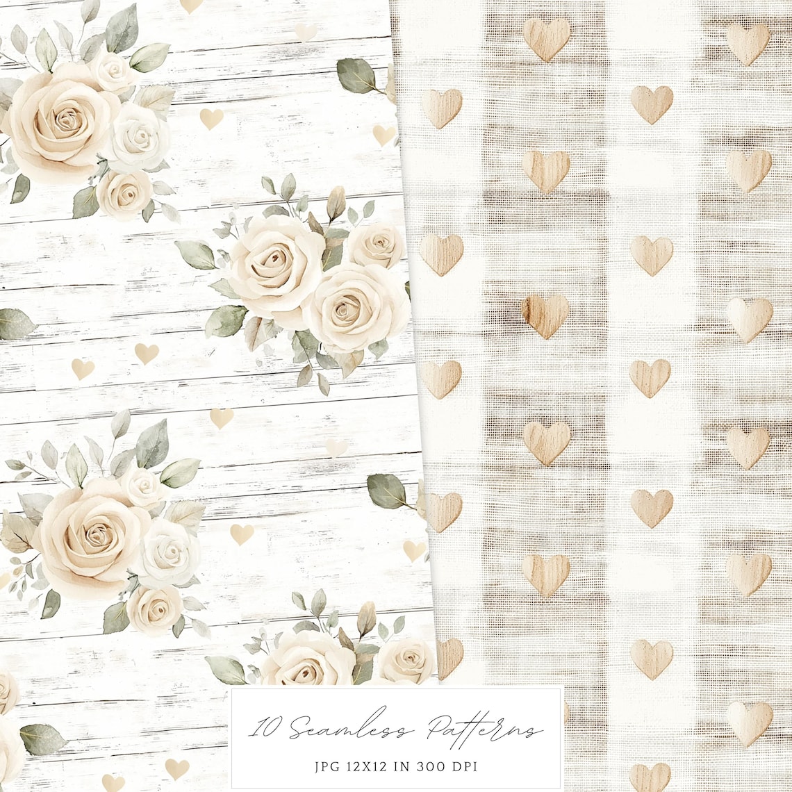 Watercolor Boho Valentine Seamless Patterns, Romantic Scrapbook Paper ...