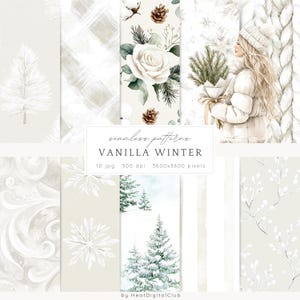 Watercolor Vanilla Winter Seamless Patterns, Cozy Winter JPEG, Snowflakes, Digital Repeating pattern, Scrapbook Paper