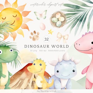 Aquarell Dinosaurier Wort Clipart Bundle, Kinderzimmer Clipart, Dinosaurier Geburtstag Party Dekor, Aufkleber, Babyparty, PNG, Dinos Kinderzimmer Dekor
