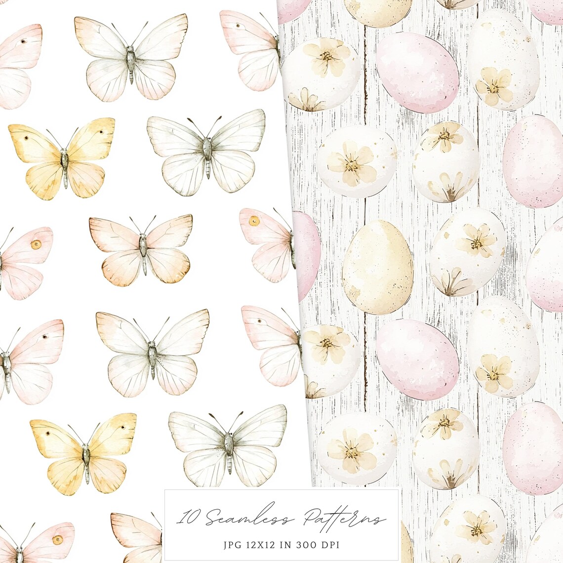 Watercolor Rustic Easter Seamless Patterns, Floral Pattern JPEG, Spring ...