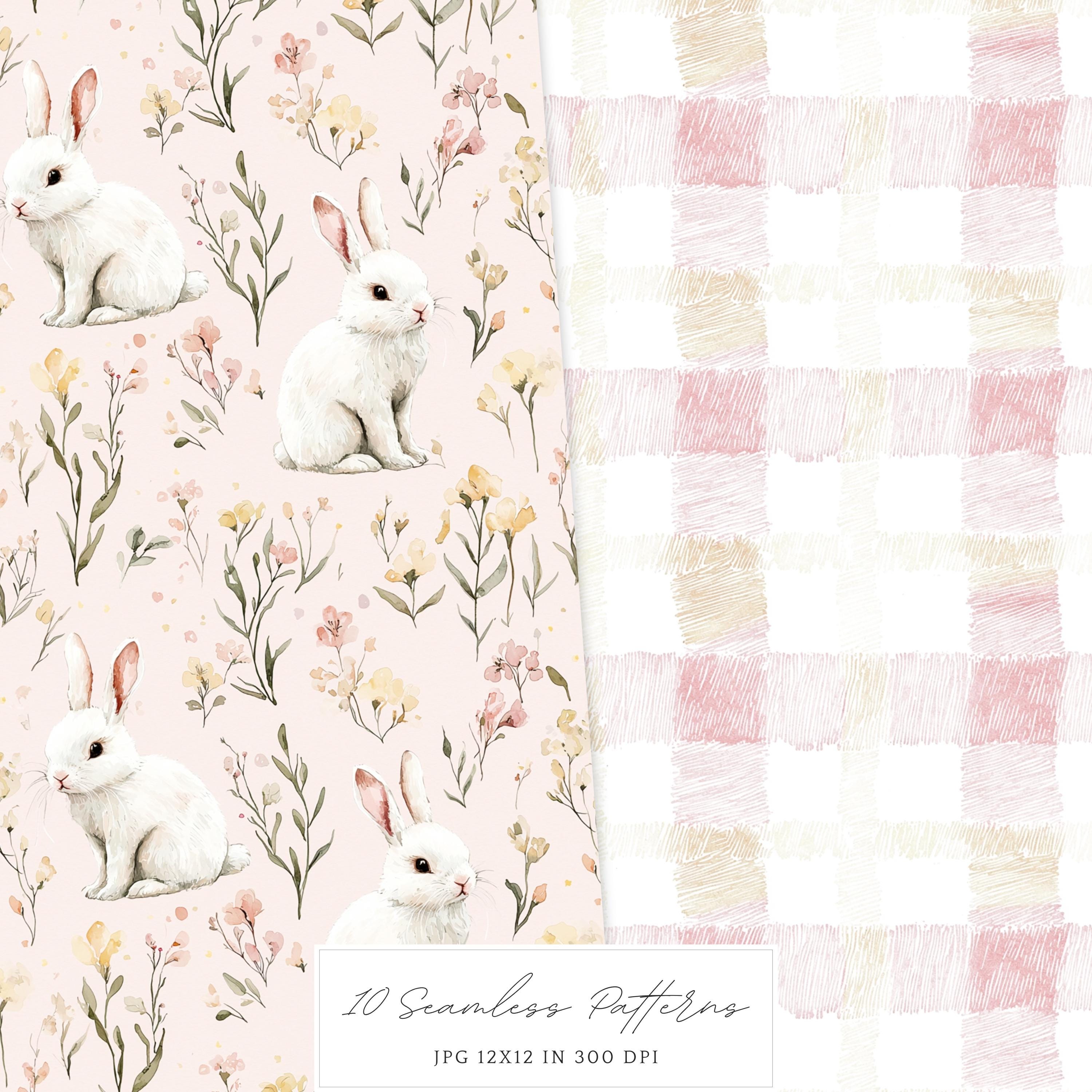 Watercolor Rustic Easter Seamless Patterns, Floral Pattern JPEG, Spring ...