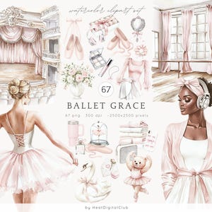 Akwarela Ballet Grace Clipart, Różowa Baletnica PNG, Swan Lake Clipart, Balletcore Clip Art, Tancerz, Teatr, Pobieranie Cyfrowe, Komercyjne