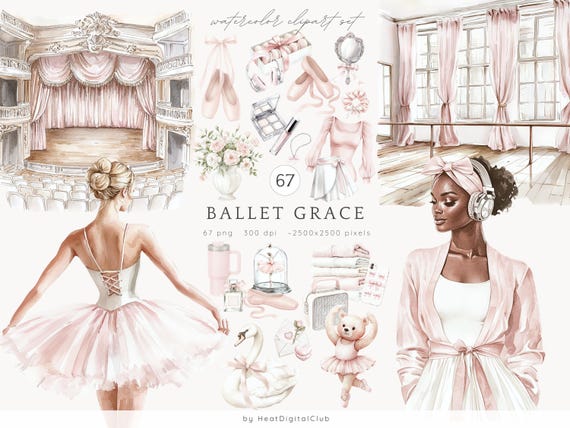 Watercolor Ballet Clipart, Ballerina PNG, Pink Swan Lake Art (Digital Download)