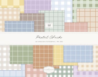 Pastel Checks Seamless Patterns, Modern Gingham Plaid JPG Collection (Digital Download)