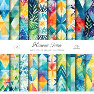 Watercolor Summer Hawaii Seamless Patterns - Abstract tropical JPEG, Digital Download, Repeating Pattern, Digital Papers - Scrapbook Paper