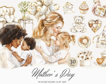 Aquarell Muttertag Clipart, Mutter und Kind PNG (Digital Download)