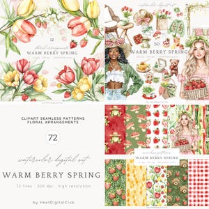 Clipart printemps aquarelle baies chaudes, chalet printemps été, printemps douillet PNG, clipart floral, téléchargement numérique autocollants, usage Commercial