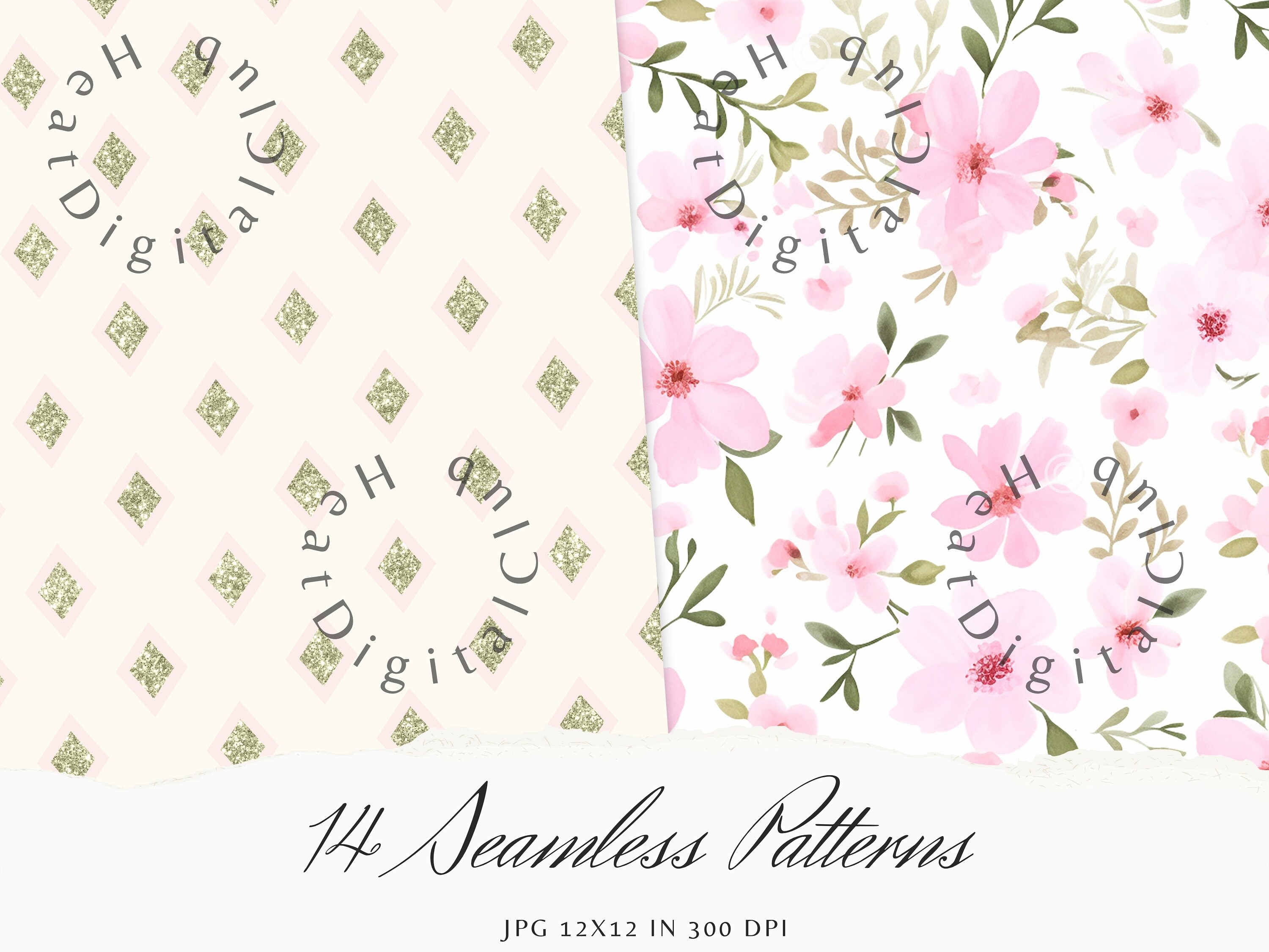 Shabby Chic Floral Seamless Patterns, Pastel Watercolor, JPEG (digital ...