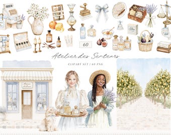 Watercolor French Perfume Clipart, Perfume Boutique PNG (Digital Download)