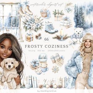 Aquarela Frosty Coziness ClipArt, Pacote de Clip Art de Inverno Aconchegante, Feriados PNG, Férias de Inverno PNG, Clipart Cottagecore, Download Digital