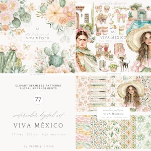 Bundle de cliparts aquarelle Viva Mexico, Cinco de Mayo, clipart Mexique, Pinata, fête mexicaine, cactus, tequila, guitare, Fiesta, sombrero