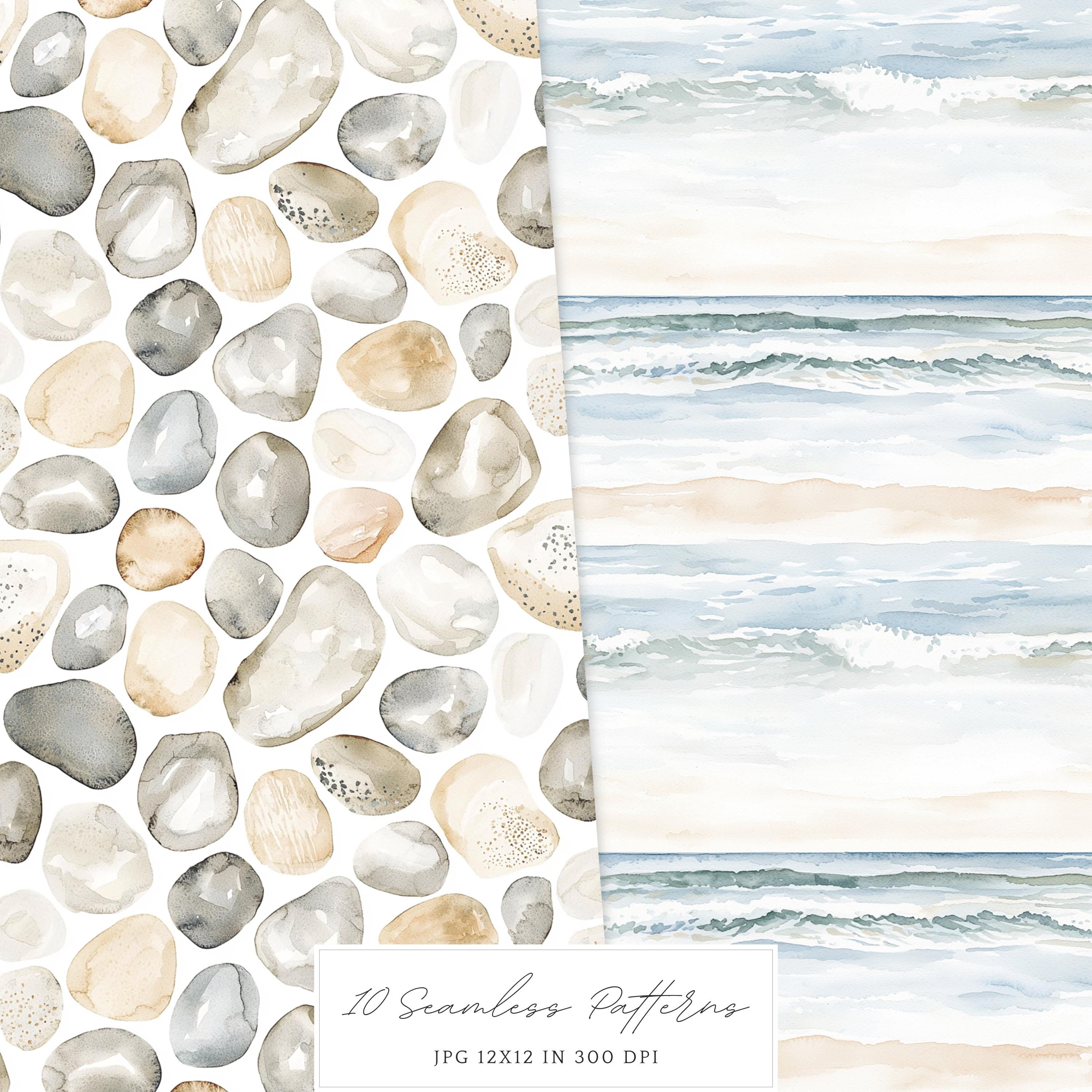 Watercolor Ocean Breath Seamless Patterns, Beach Pattern JPEG, Neutral ...