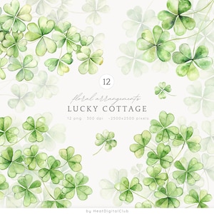 Aquarelle porte-bonheur trèfle Arrangements floraux ClipArt, trèfle Clip Art, St Patricks Day PNG, Clipart jour de chance, téléchargement numérique