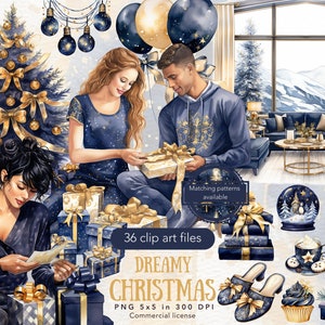 Aquarell verträumte Nacht Weihnachten Clipart Bundle, gemütliche Urlaub Clip Art PNG, niedliche Weihnachtsgrafiken, digitale Weihnachtsaufkleber, kommerzielle Nutzung