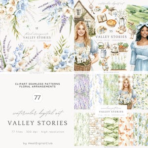 Conjunto de imágenes prediseñadas de historias del valle en acuarela, imágenes prediseñadas de estilo rústico, imágenes prediseñadas de campo de verano, imágenes prediseñadas de conejito, imágenes prediseñadas rústicas, descarga digital vintage