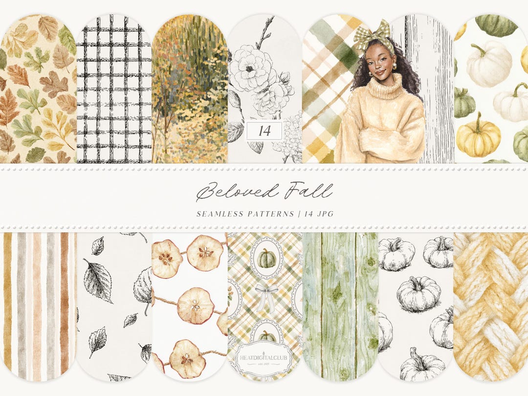 Watercolor Autumn Seamless Patterns, Neutral Fall Digital Paper ...