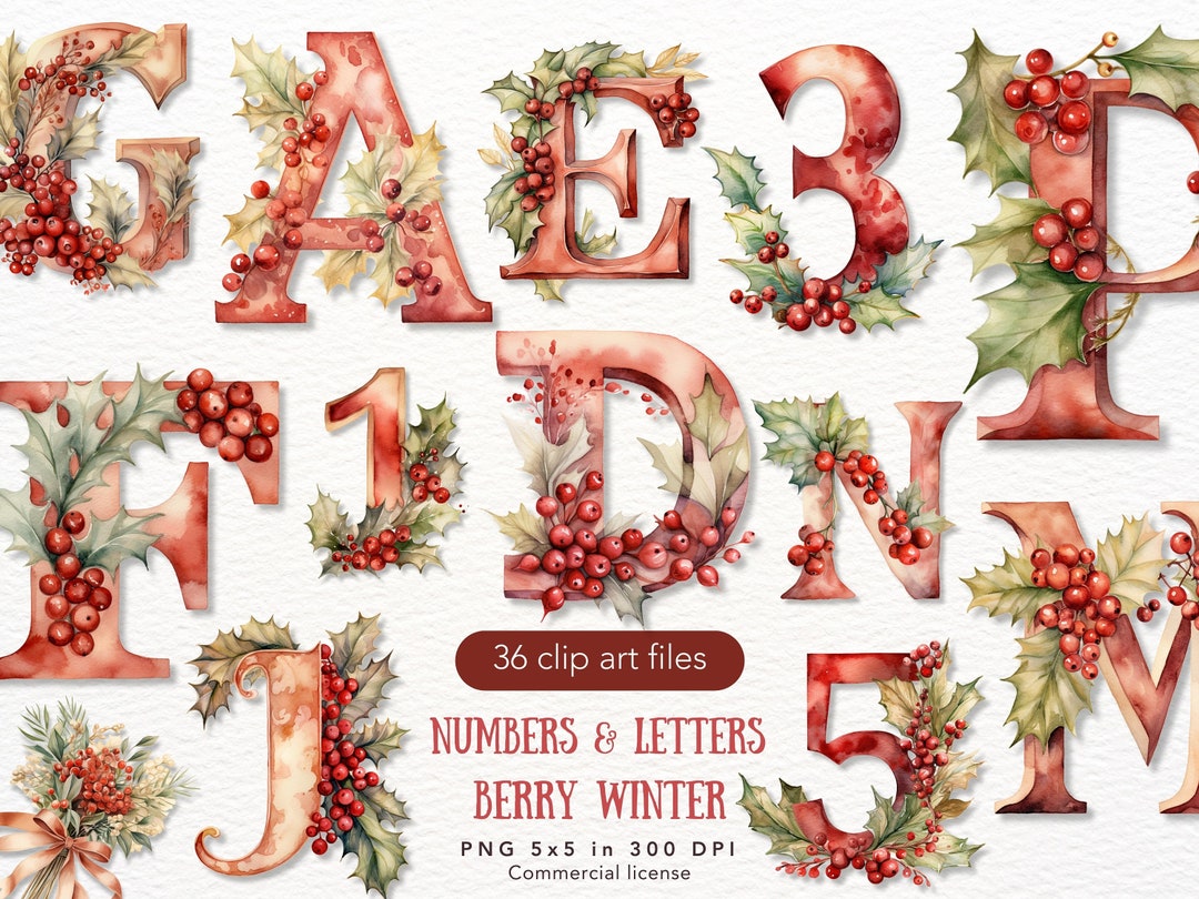 Watercolor Winter Numbers Alphabet Clipart Bundle English - Etsy