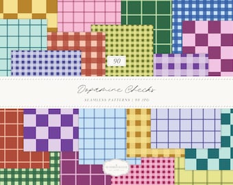 Colorful Modern Plaid Seamless Patterns, Dopamine Checks Paper Collection (Digital Download)