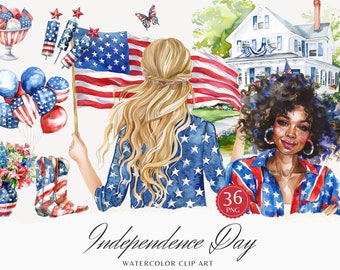 Watercolor Independence Day Clip Art, 4th of July Clipart, 4th of July PNG, Patriotic images, America clipart, American clipart