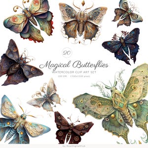 20 Magische Schmetterlinge, Magische Motten, Schmetterling PNG Bundle, Hexe Clip Art, Magie Clip Art, mystische Cliparts, mystische Png, kommerzielle Nutzung