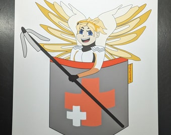 Pocket Mercy 5x7" Art Print, Overwatch Art Print, Digital Art Print, Videogame Artwork