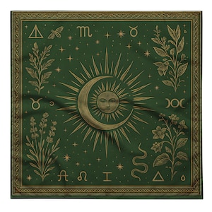 Witch Altar Cloth: Celestial Moon Phase Tapestry, Wiccan Ritual Mat