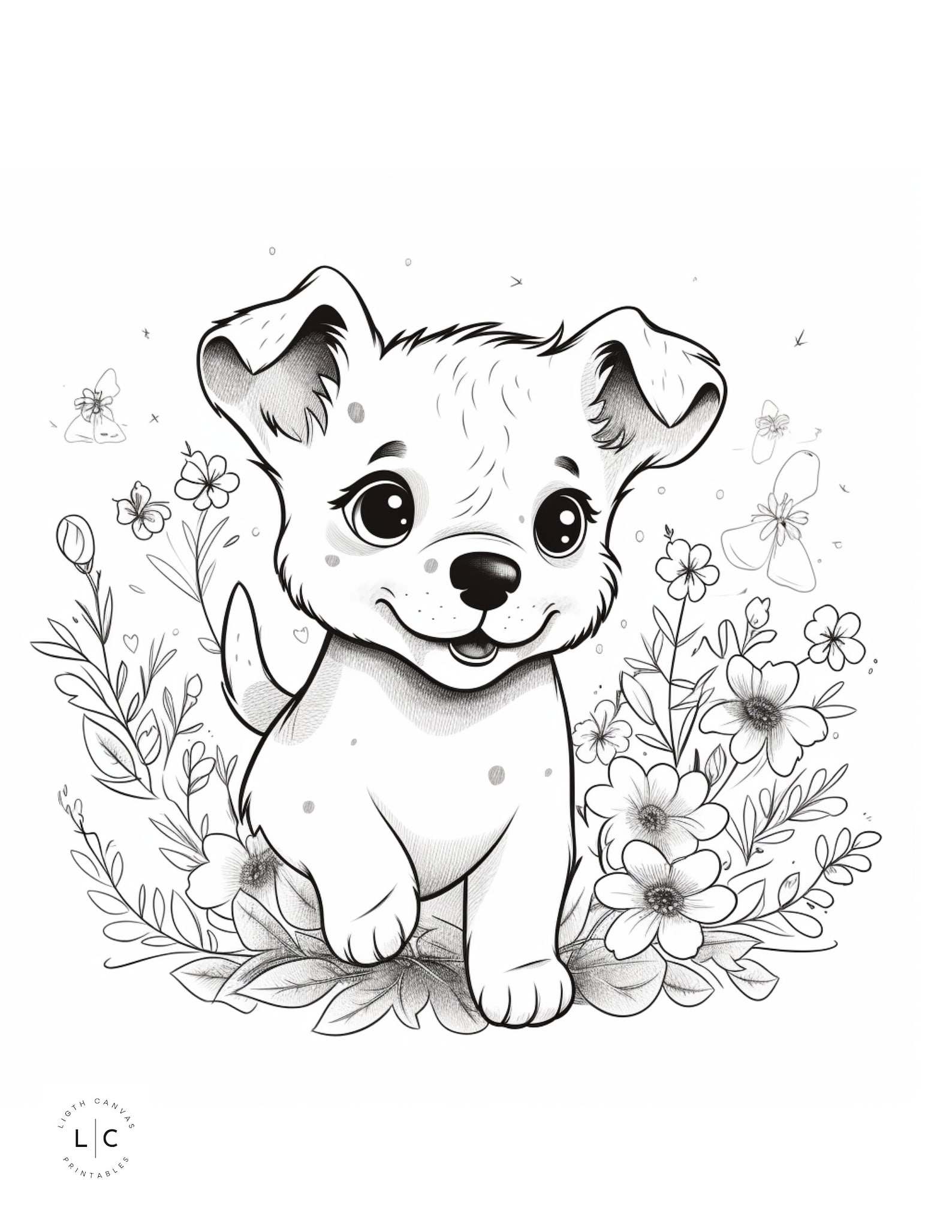 Cute Puppies Childrens Coloring Page. Baby Dog Coloring Pages. Kids