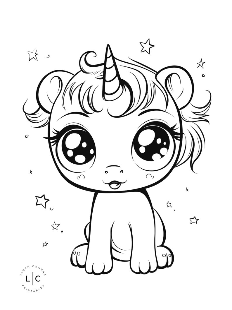 Baby Unicorn Coloring Page. Adult and Kids Coloring Art. Printable