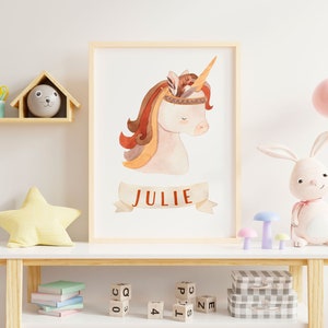 Personalisiertes Poster mit dem Vornamen Ihres Kindes, Kinderzimmerdekoration, Geschenk für Kind, Eltern, Baby, Aquarell-Einhorn, Tiere