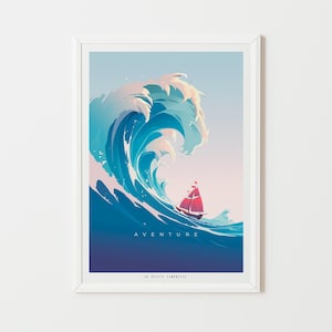 Cartel infantil ola gigante, decoración habitación, regalo nacimiento, minimalista, cumpleaños, océano, mar, concha, viaje de aventura