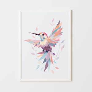 Mosaic hummingbird poster, children's room decoration, birth gift, minimalist, birthday, child, baby, pastel color, bird