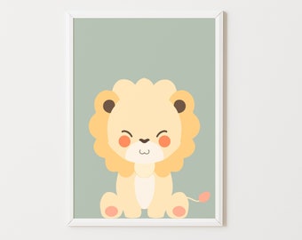 Baby lion poster, 9 colors to choose from, birth gift, child's bedroom wall decoration, pastel animal poster, girl or boy, lion
