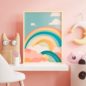 子供部屋用レインボーポスター、ポスター、プリント、パステルカラー、ウォールアート、子供部屋の装飾、若い女の子