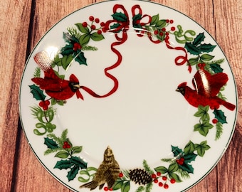 Royal Norfolk plates 10” winter birds, holy, and berries