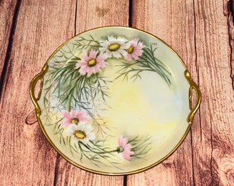 vintage floral hand painted cake plate 7” signed A.F.B