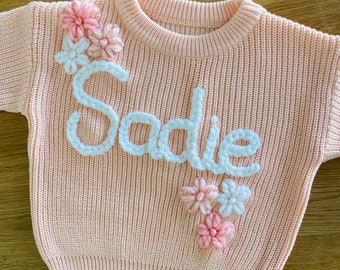 Personalisierte gestickte Blumenbabypullover