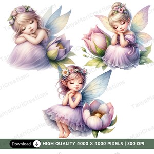 3 JPG Pastel Fairy Clipart, Lavender Fairies Clipart, Printable Watercolor Style, High Quality JPGs, Digital Download, Paper Craft, Journals
