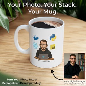 Personalized Software Developer Mug, Custom Cartoon Avatar From Photo, Gift for Coders, Programmers, Engineers, Tech Lovers, 11oz