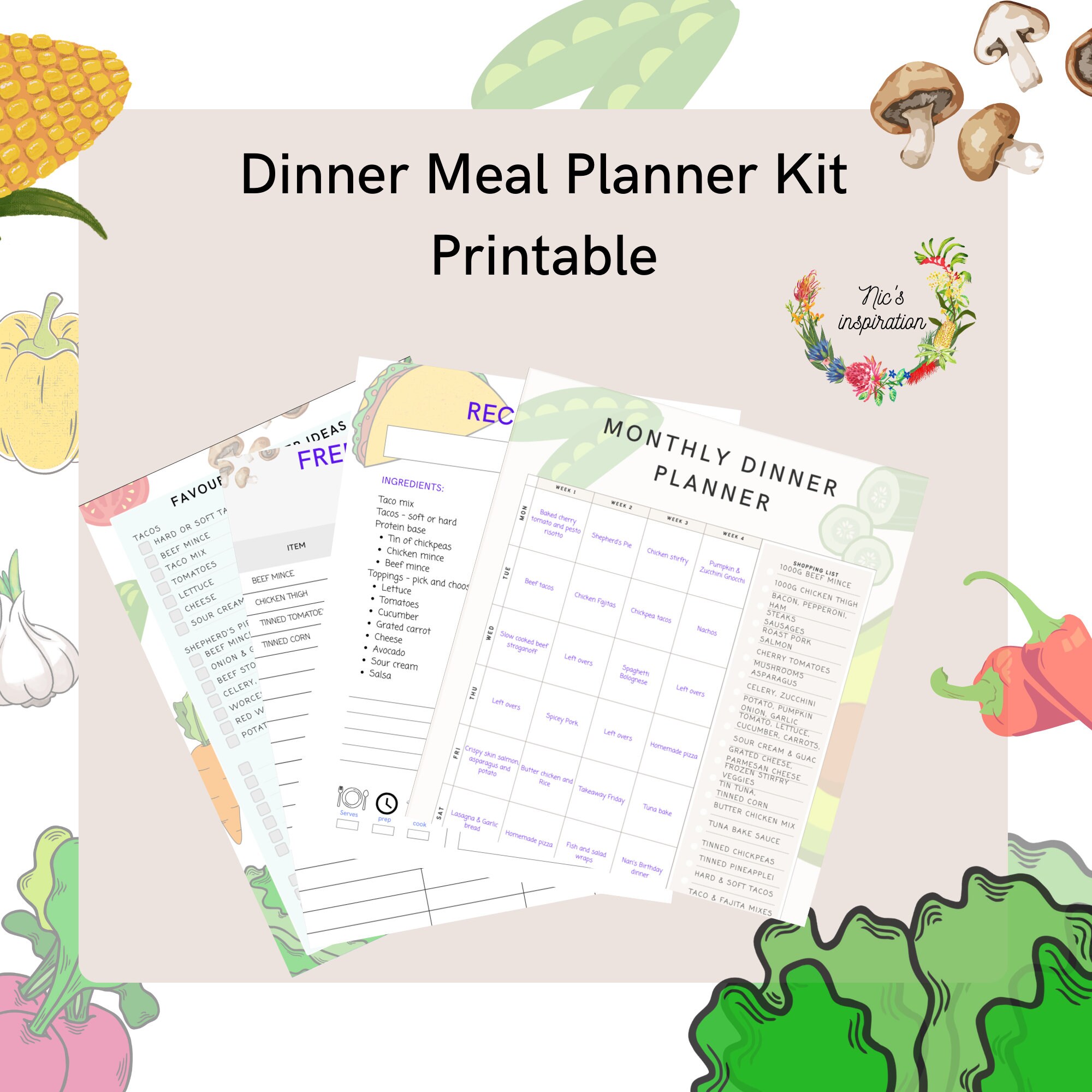 Monthly Dinner Meal Planner Printable - Etsy