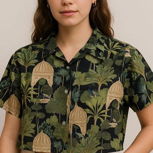 Floral Print Cotton Crop Top: Women&#39;s Loose Fit Summer Shirt