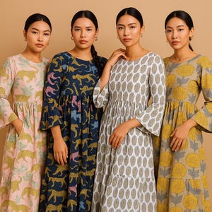 Handblock Floral Cotton Midi Dress: Boho Summer Style