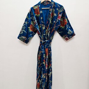 Yellow Velvet Kimono Robe: Floral Animal Print, Cotton Long Jacket Winter Coat Teal Blue Floral