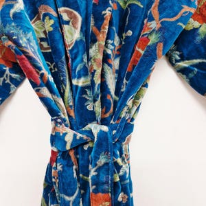 Yellow Velvet Kimono Robe: Floral Animal Print, Cotton Long Jacket Winter Coat image 16