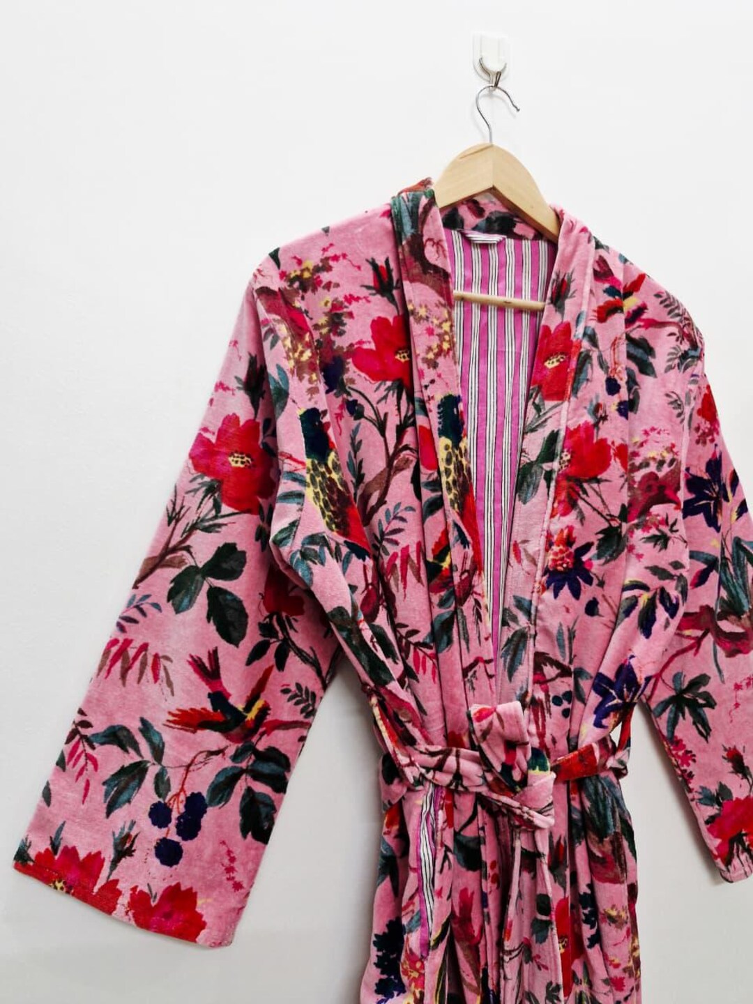 Baby Pink Robe Luxury Velvet Boho Duster Jacket Unisex Robes Dressing ...