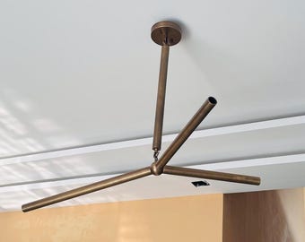 Handmade Brass Sputnik Chandelier Mid Century Modern 3-Light Fixture