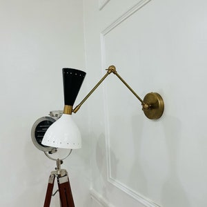 Mid Century Brass Adjustable Arm Wall Sconce - Handcrafted