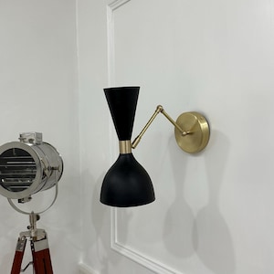 Modern Handcrafted 2 Light Brass Stilnovo Wall Scone Light Fixture