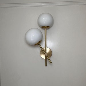 Handmade Brass 2-Light Wall Sconce: Mid-Century Modern Light Fixture