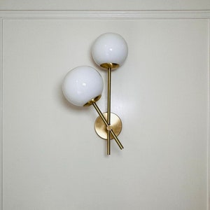Handcrafted Brass Wall Sconce: Mid Century Modern 2-Light Fixture