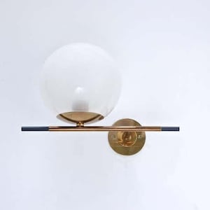 Handcrafted Brass Glass Ball Wall Sconce - Mid Century Modern Light
